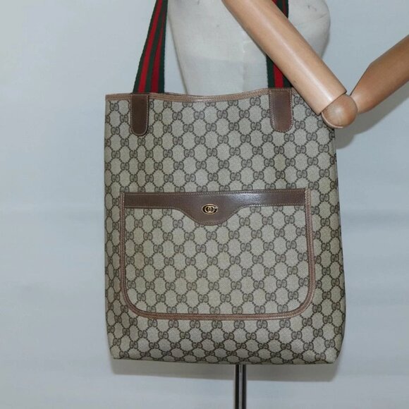 GUCCI GG Supreme Web Sherry Line Tote Bag PVC Beige Gold 39 02 0031 Auth ep9436 - Picture 3 of 16